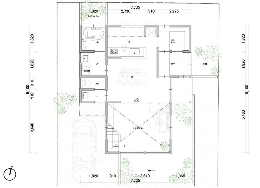テラスとリビングが繋がる家