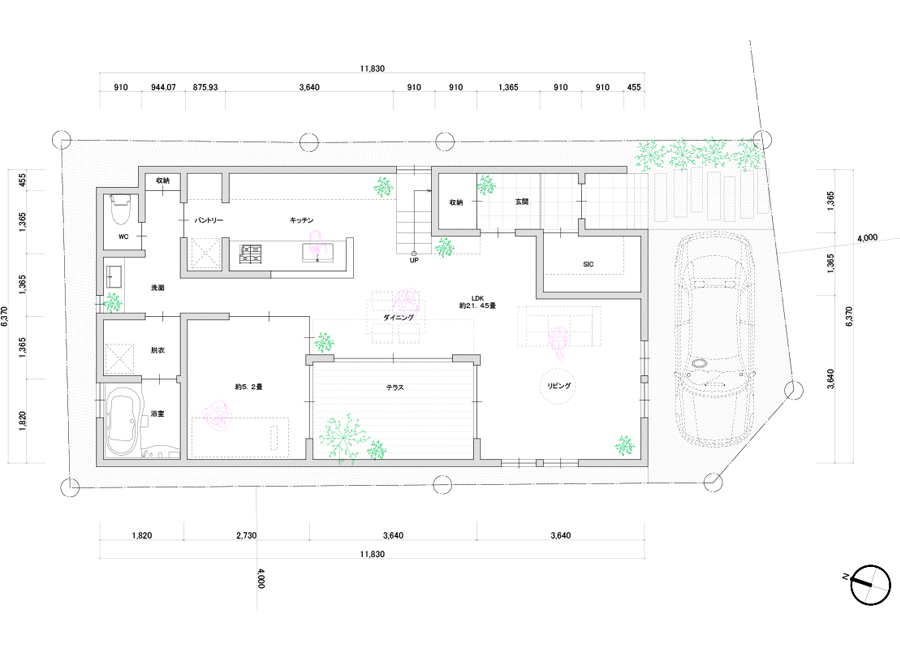 中庭の見える家